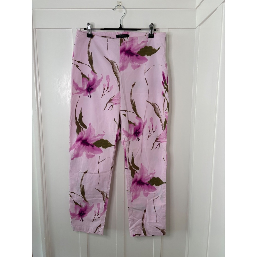 The Limited Stretch Pink Floral Lily Ankle Pants Side Zip Size 8 Cotton Blend